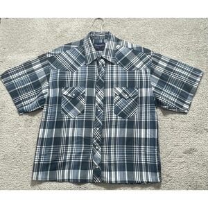 Wrangler Shirt Mens XL Blue White Plaid Button Up Collared Pocket Casual Outdoor